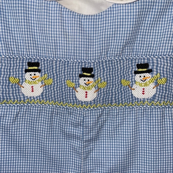 Boys Matching Boutique Christmas Snowman Smocked Longall Size 9 Months - Picture 4 of 9